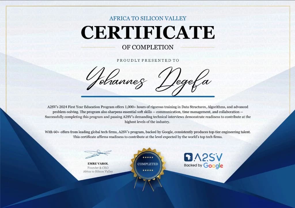 Certificate of Completion First Year Education Program